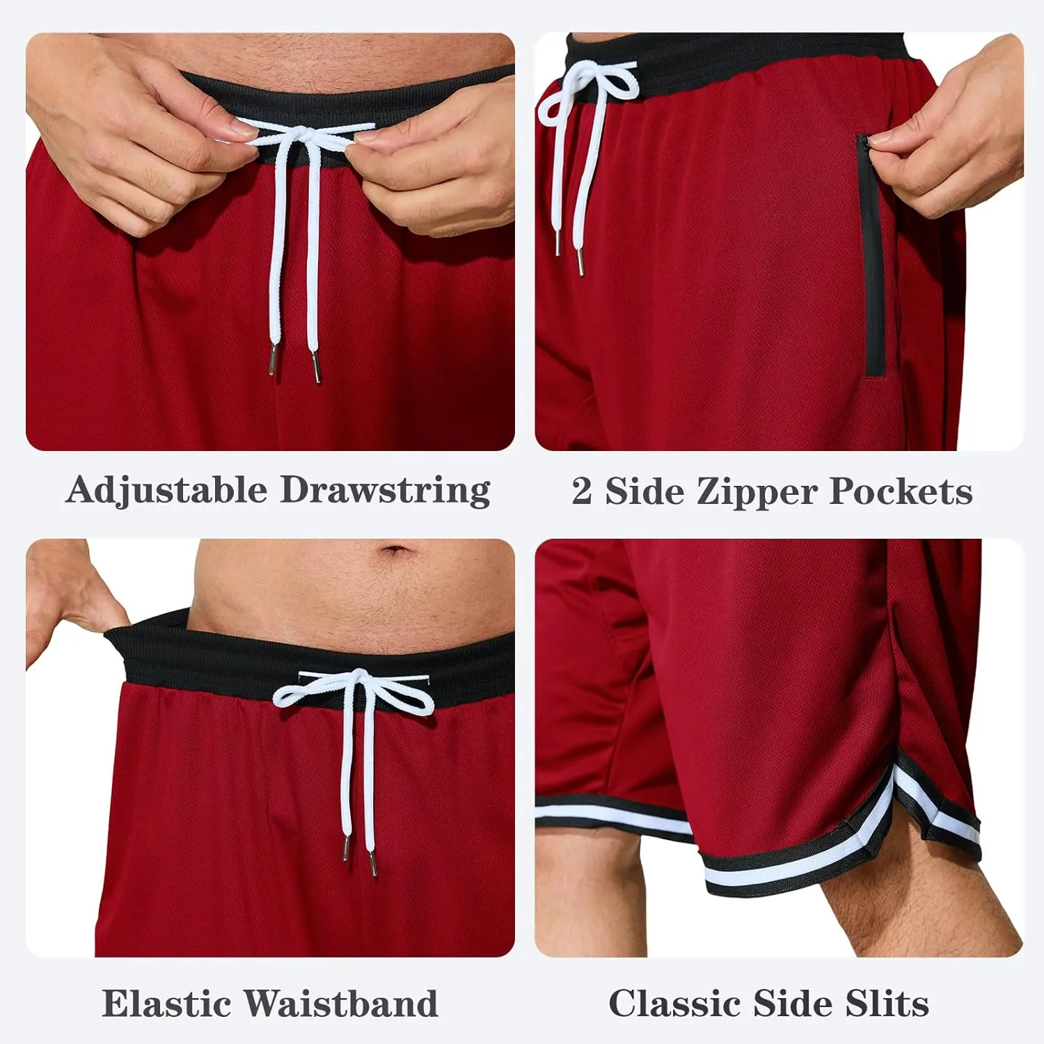 Men's Basketball Shorts with Zipper Pockets Lightweight Quick Dry Mesh Athletic Running Shorts