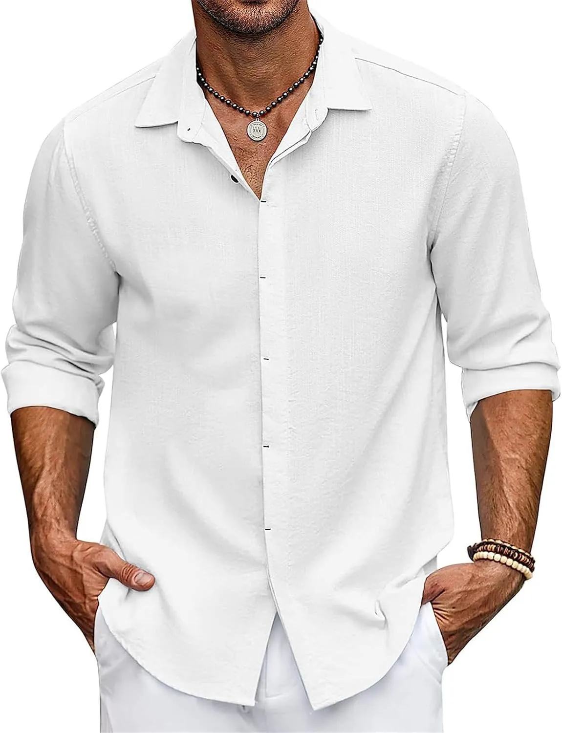 Men's Button Down Cardigan Shirts Lapel Collar Long Sleeve Top Solid Button Simple Top Fashion Comfortable Shirts