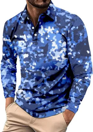 Mens Camo Polo Shirt Moisture Wicking Performance Quick Dry Long Sleeve Military Golf Shirt Tennis Muscle Shirts