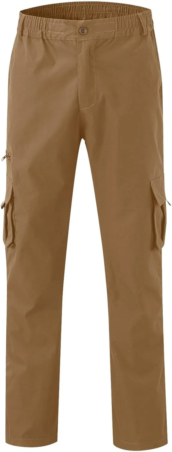 Men's Cargo Pants Casual Solid Color Trousers Straight Leg Elastic Waistband Joggers Sport Sweatpants with Pockets