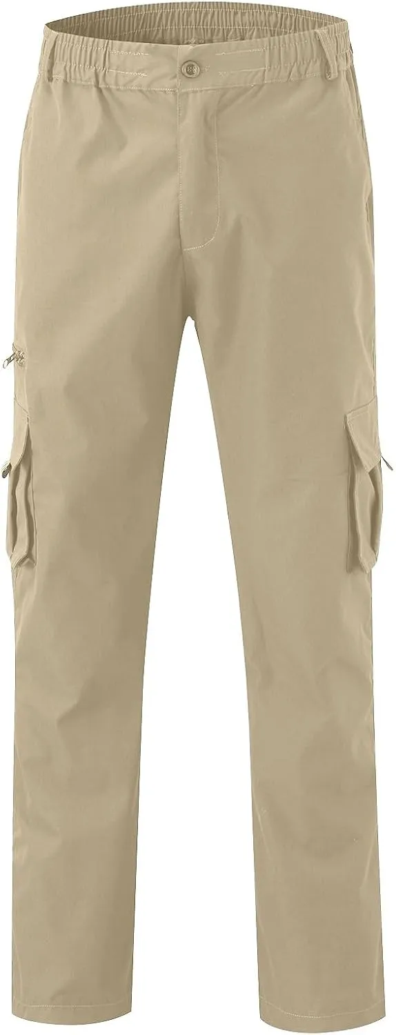 Men's Cargo Pants Casual Solid Color Trousers Straight Leg Elastic Waistband Joggers Sport Sweatpants with Pockets