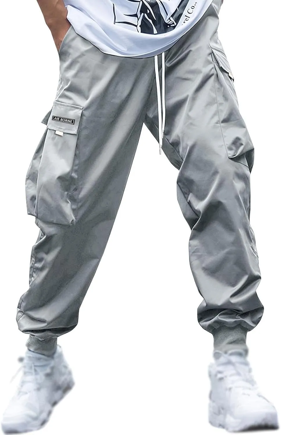Men's Casual Cargo Pants Stretch Elastic Waist Joggers Athletic Gym Pants Summer Long Trousers with Pockets