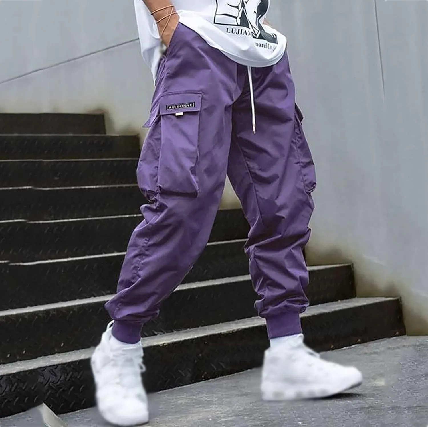Men's Casual Cargo Pants Stretch Elastic Waist Joggers Athletic Gym Pants Summer Long Trousers with Pockets