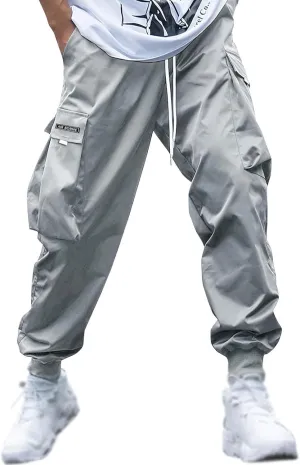 Men's Casual Cargo Pants Stretch Elastic Waist Joggers Athletic Gym Pants Summer Long Trousers with Pockets
