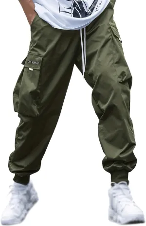 Men's Casual Cargo Pants Stretch Elastic Waist Joggers Athletic Gym Pants Summer Long Trousers with Pockets