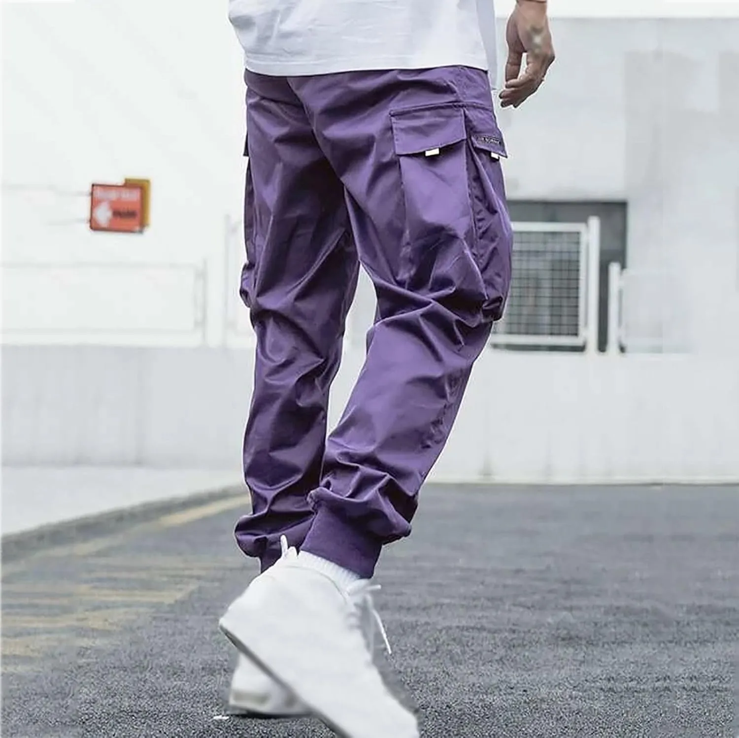 Men's Casual Cargo Pants Stretch Elastic Waist Joggers Athletic Gym Pants Summer Long Trousers with Pockets