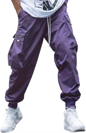 Men's Casual Cargo Pants Stretch Elastic Waist Joggers Athletic Gym Pants Summer Long Trousers with Pockets