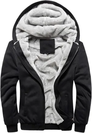 Mens Casual Hooded Hoodies Thick Wool Warm Jacket Full Zip Up Winter Sweatshirt Fleece Sherpa Lined Warm Coats with Pockets