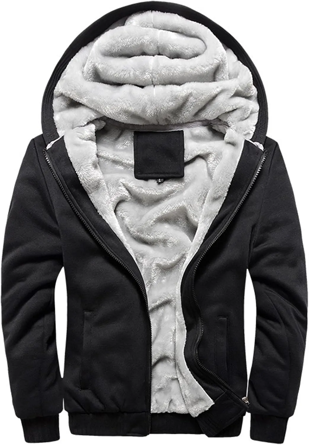 Mens Casual Hooded Hoodies Thick Wool Warm Jacket Full Zip Up Winter Sweatshirt Fleece Sherpa Lined Warm Coats with Pockets