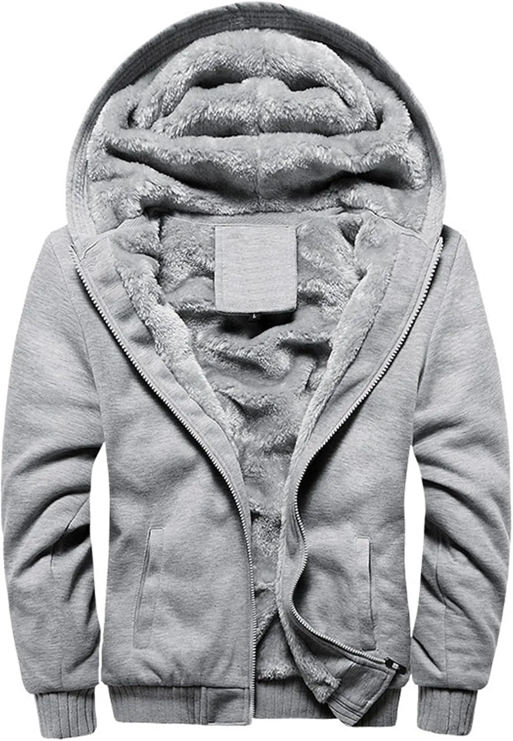 Mens Casual Hooded Hoodies Thick Wool Warm Jacket Full Zip Up Winter Sweatshirt Fleece Sherpa Lined Warm Coats with Pockets