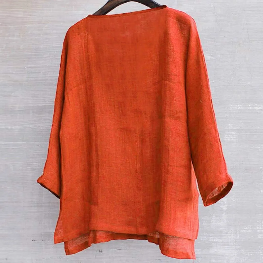Mens Casual Loose Fit Linen Shirts Summer Hippie Baggy 3/4 Sleeve V Neck T-Shirts Solid Color Cotton Beach Yoga Tops