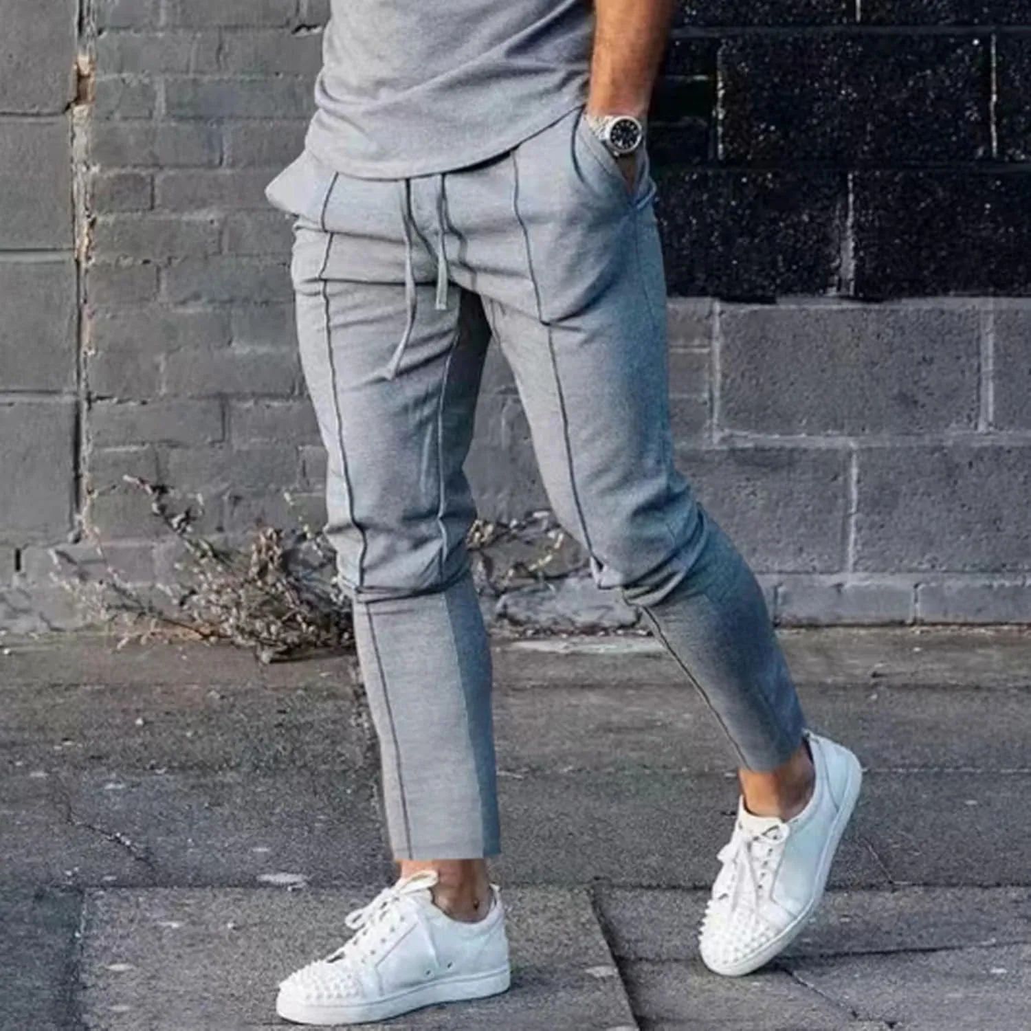 Mens Casual Pants Drawstring Elastic Waist Trendy Retro Comfy Lightweight Baggy Solid Pants Outdoor Joggers Trousers