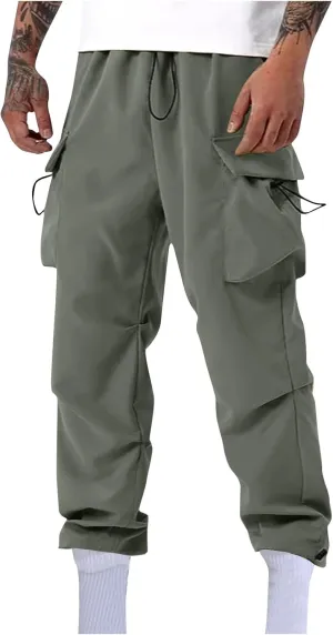 Mens Casual Pants Elastic Waist Lightweight Trousers Loose Straight Leg Sweatpants Baggy Cargo Pants with Multi Pocket