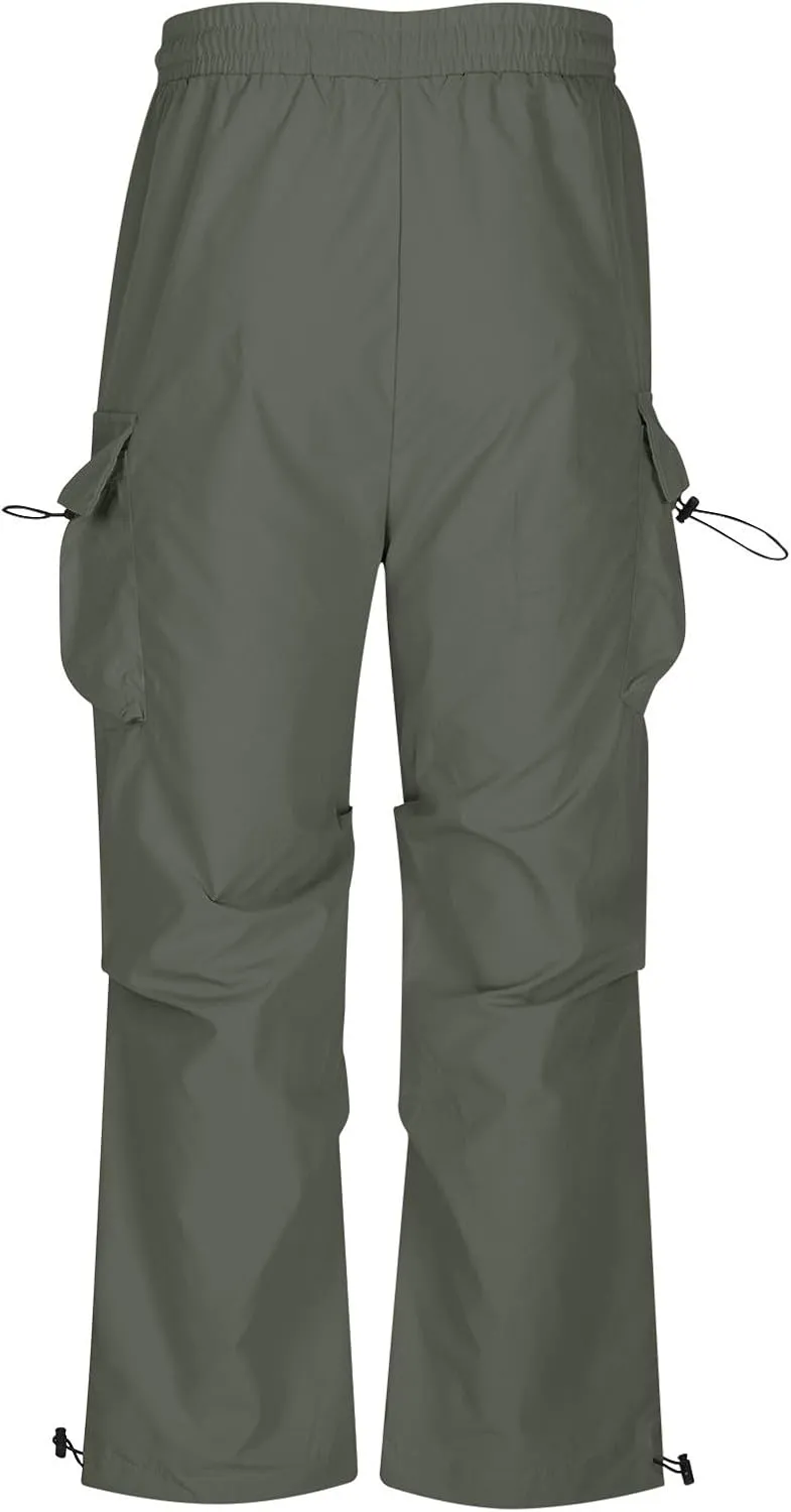 Mens Casual Pants Elastic Waist Lightweight Trousers Loose Straight Leg Sweatpants Baggy Cargo Pants with Multi Pocket
