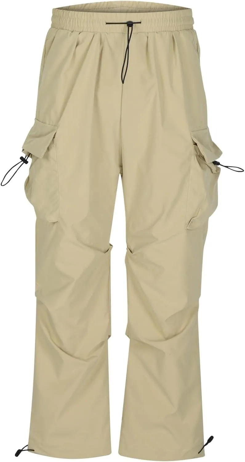 Mens Casual Pants Elastic Waist Lightweight Trousers Loose Straight Leg Sweatpants Baggy Cargo Pants with Multi Pocket