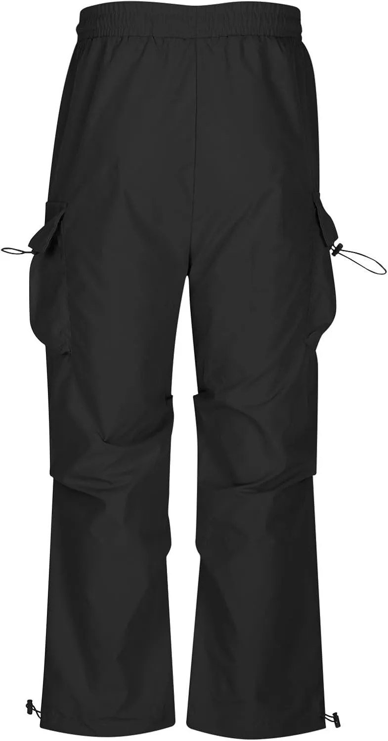 Mens Casual Pants Elastic Waist Lightweight Trousers Loose Straight Leg Sweatpants Baggy Cargo Pants with Multi Pocket