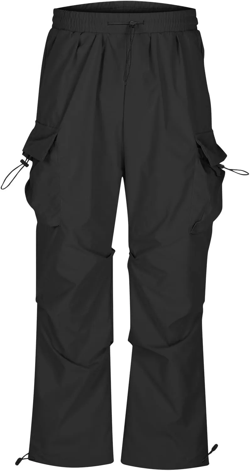 Mens Casual Pants Elastic Waist Lightweight Trousers Loose Straight Leg Sweatpants Baggy Cargo Pants with Multi Pocket