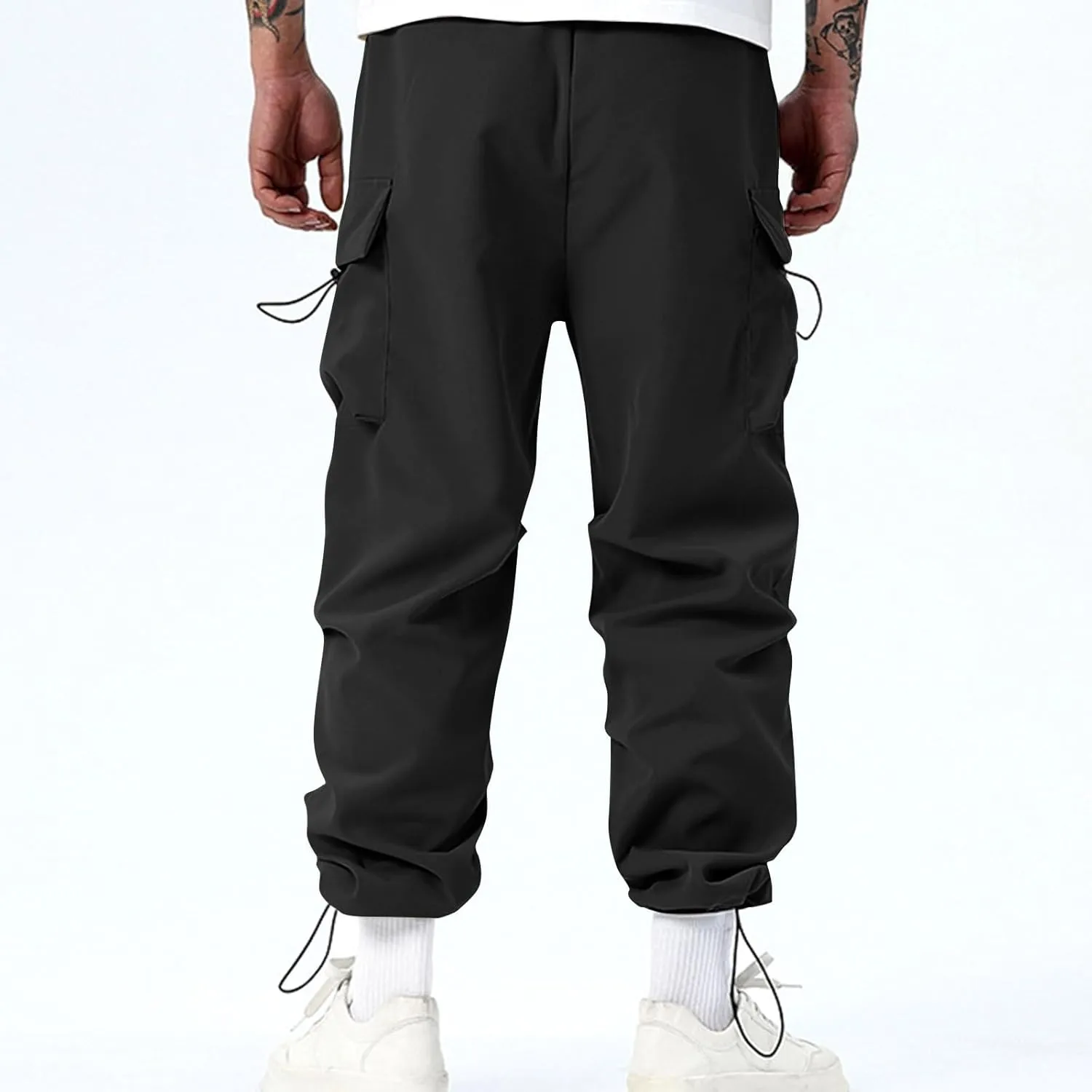 Mens Casual Pants Elastic Waist Lightweight Trousers Loose Straight Leg Sweatpants Baggy Cargo Pants with Multi Pocket