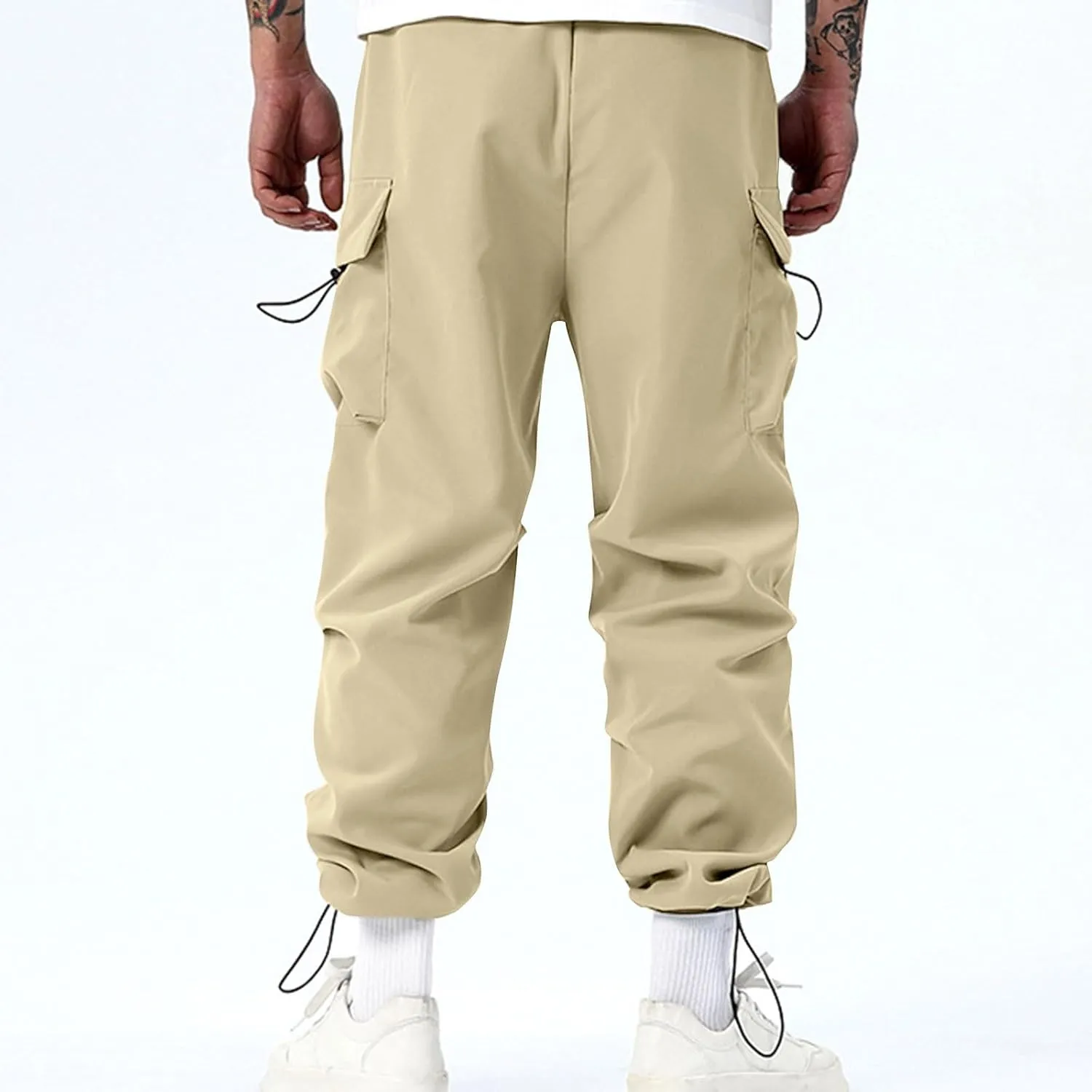 Mens Casual Pants Elastic Waist Lightweight Trousers Loose Straight Leg Sweatpants Baggy Cargo Pants with Multi Pocket