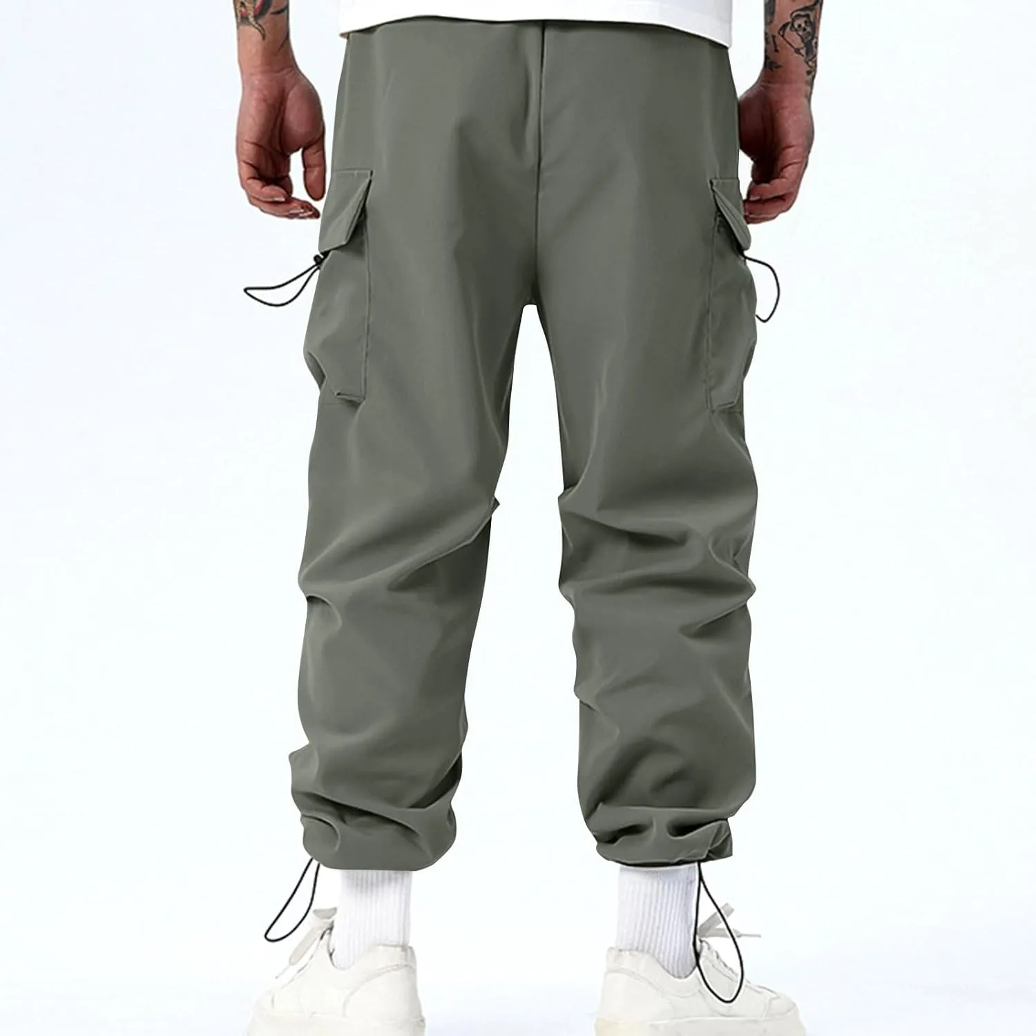 Mens Casual Pants Elastic Waist Lightweight Trousers Loose Straight Leg Sweatpants Baggy Cargo Pants with Multi Pocket