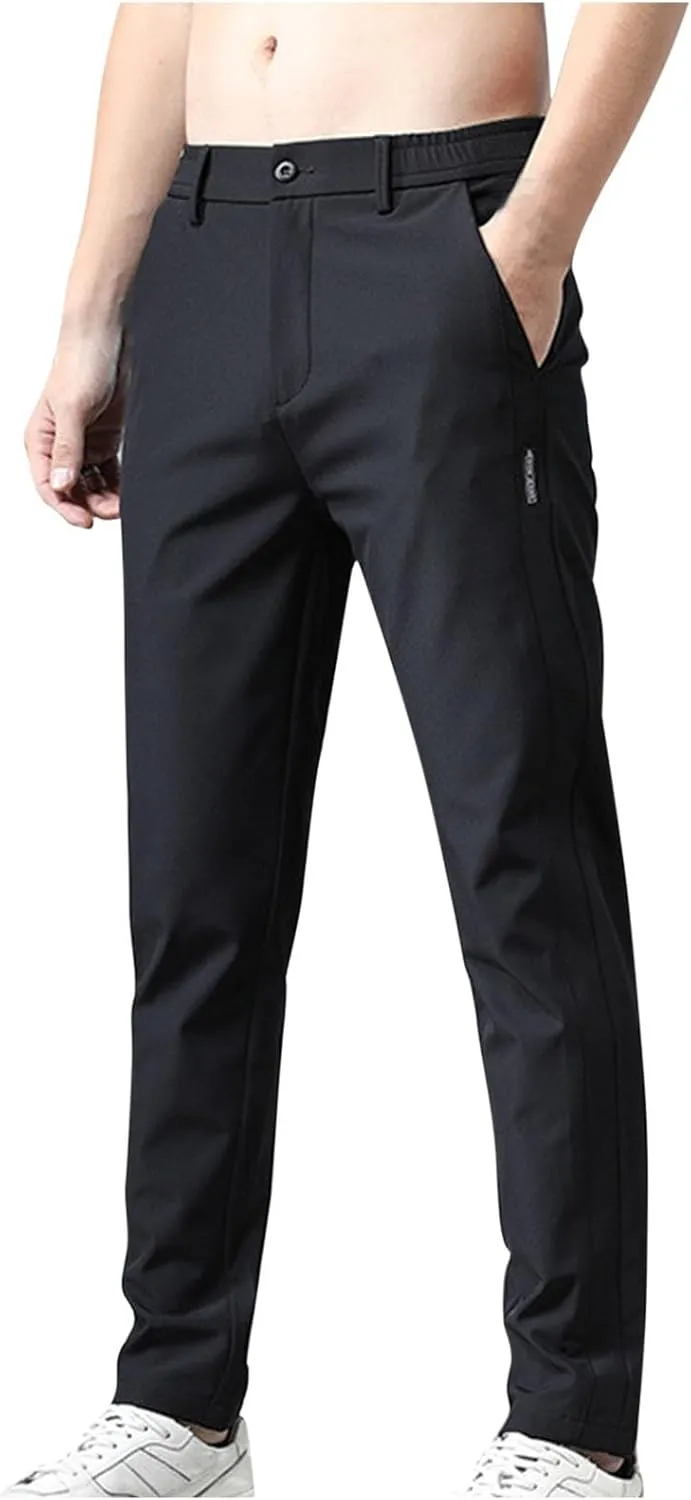 Mens Casual Pants Elastic Waist Trousers Straight Fit Pant Solid Color Sweatpants Regular Fit Tracksuit Jogging Bottoms