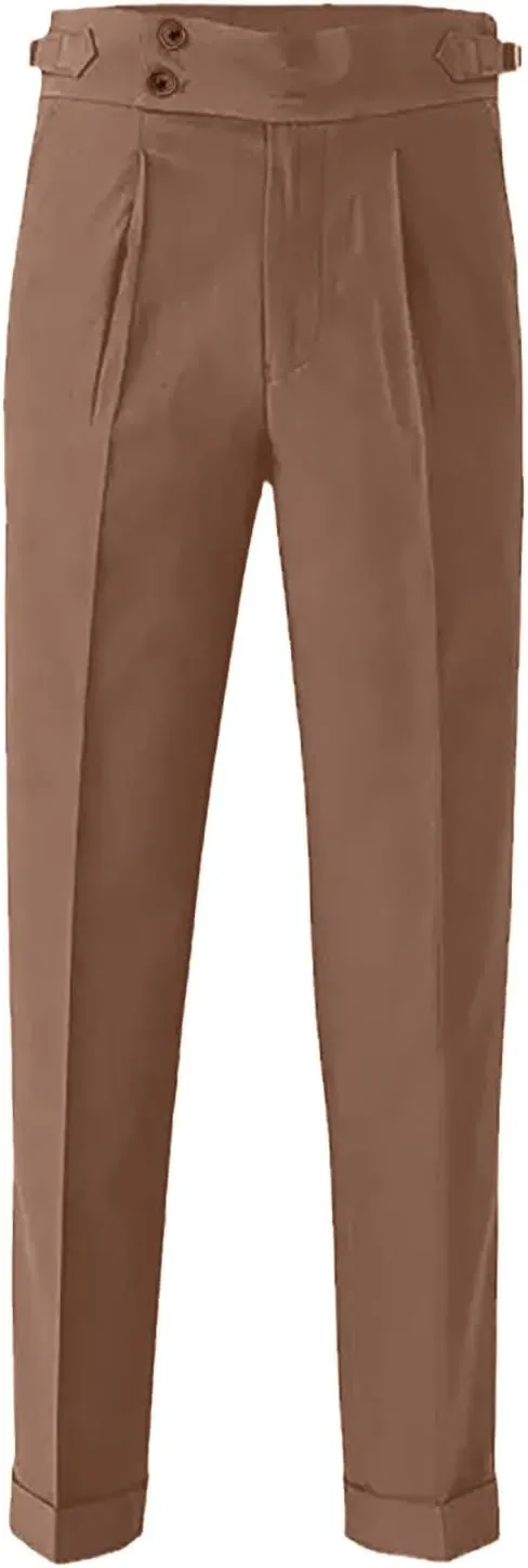 Mens Casual Pants Slim Fit High Waisted Straight Leg Dress Pants Lightweight Solid Color Business Work Pants Lounge Trousers