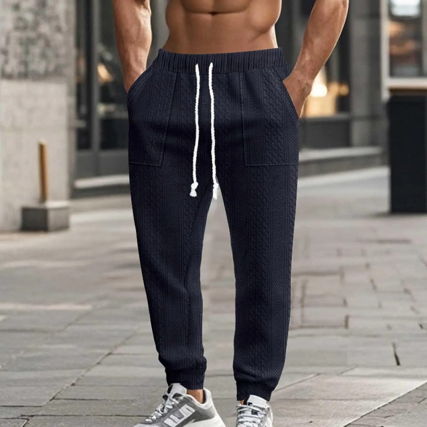 Mens Casual Pants Tapered Pants Baggy Drawstring Elastic Waist Sweatpants Soft Breathable Bottoms Lightweight Joggers