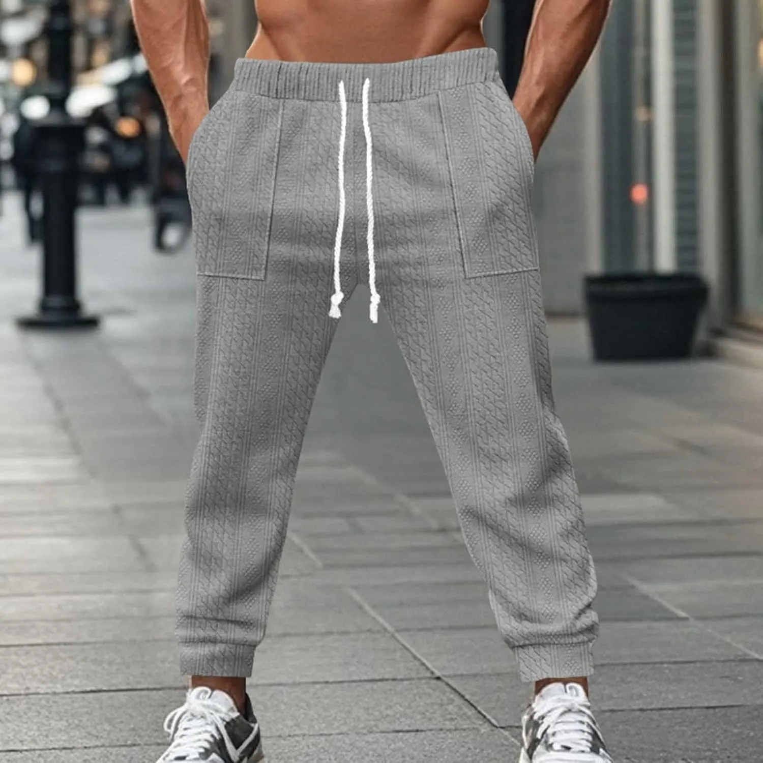 Mens Casual Pants Tapered Pants Baggy Drawstring Elastic Waist Sweatpants Soft Breathable Bottoms Lightweight Joggers
