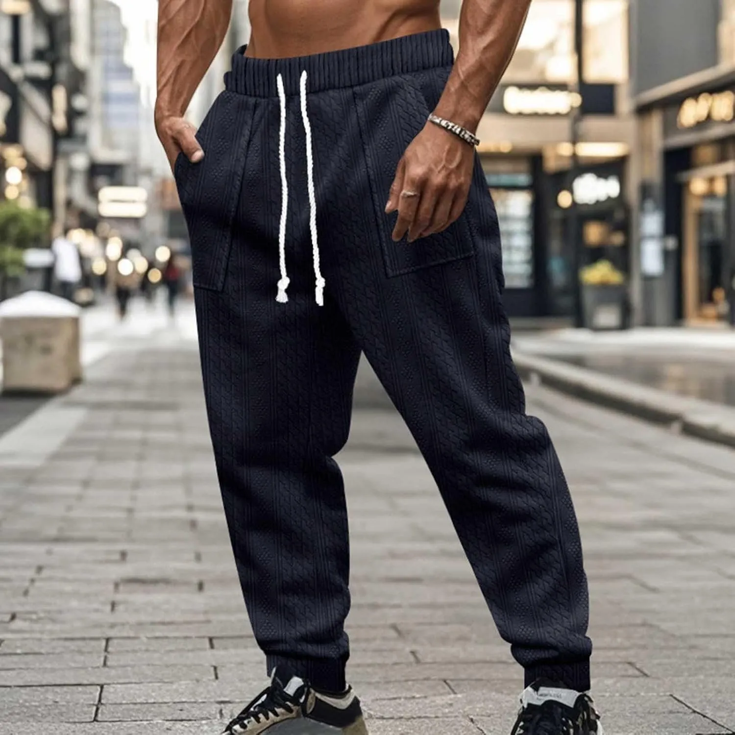 Mens Casual Pants Tapered Pants Baggy Drawstring Elastic Waist Sweatpants Soft Breathable Bottoms Lightweight Joggers