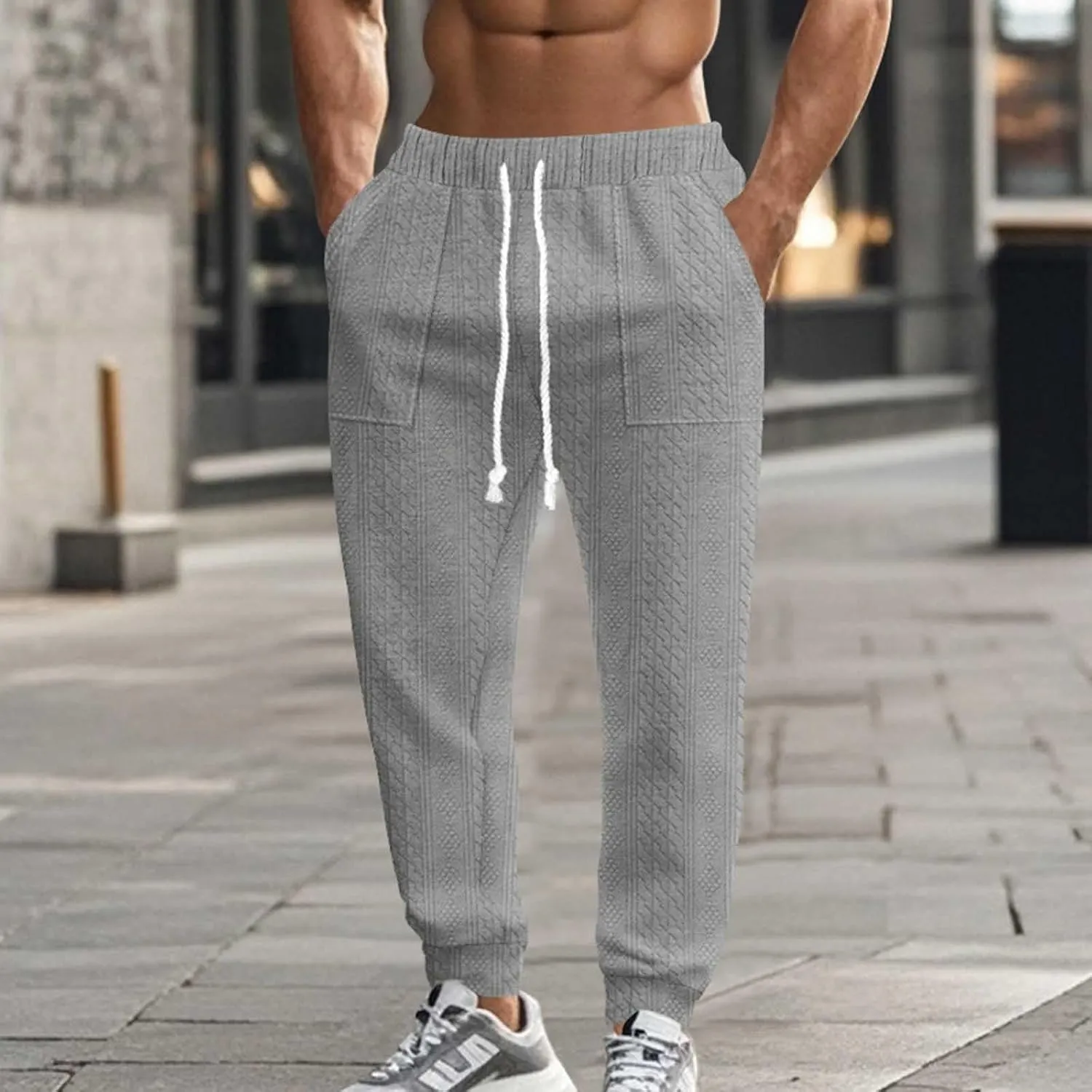 Mens Casual Pants Tapered Pants Baggy Drawstring Elastic Waist Sweatpants Soft Breathable Bottoms Lightweight Joggers