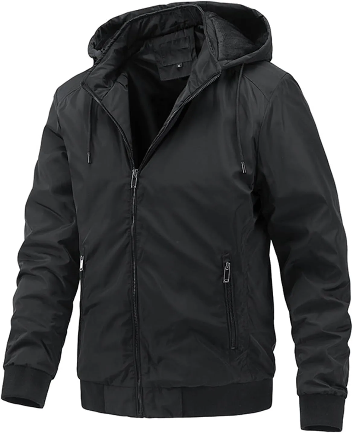 Mens Casual Removable Hooded Jackets Zip up Long Sleeves Bomber Windbreakers Thin Cotton Outwear Casual Tops