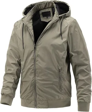 Mens Casual Removable Hooded Jackets Zip up Long Sleeves Bomber Windbreakers Thin Cotton Outwear Casual Tops