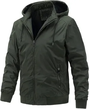 Mens Casual Removable Hooded Jackets Zip up Long Sleeves Bomber Windbreakers Thin Cotton Outwear Casual Tops