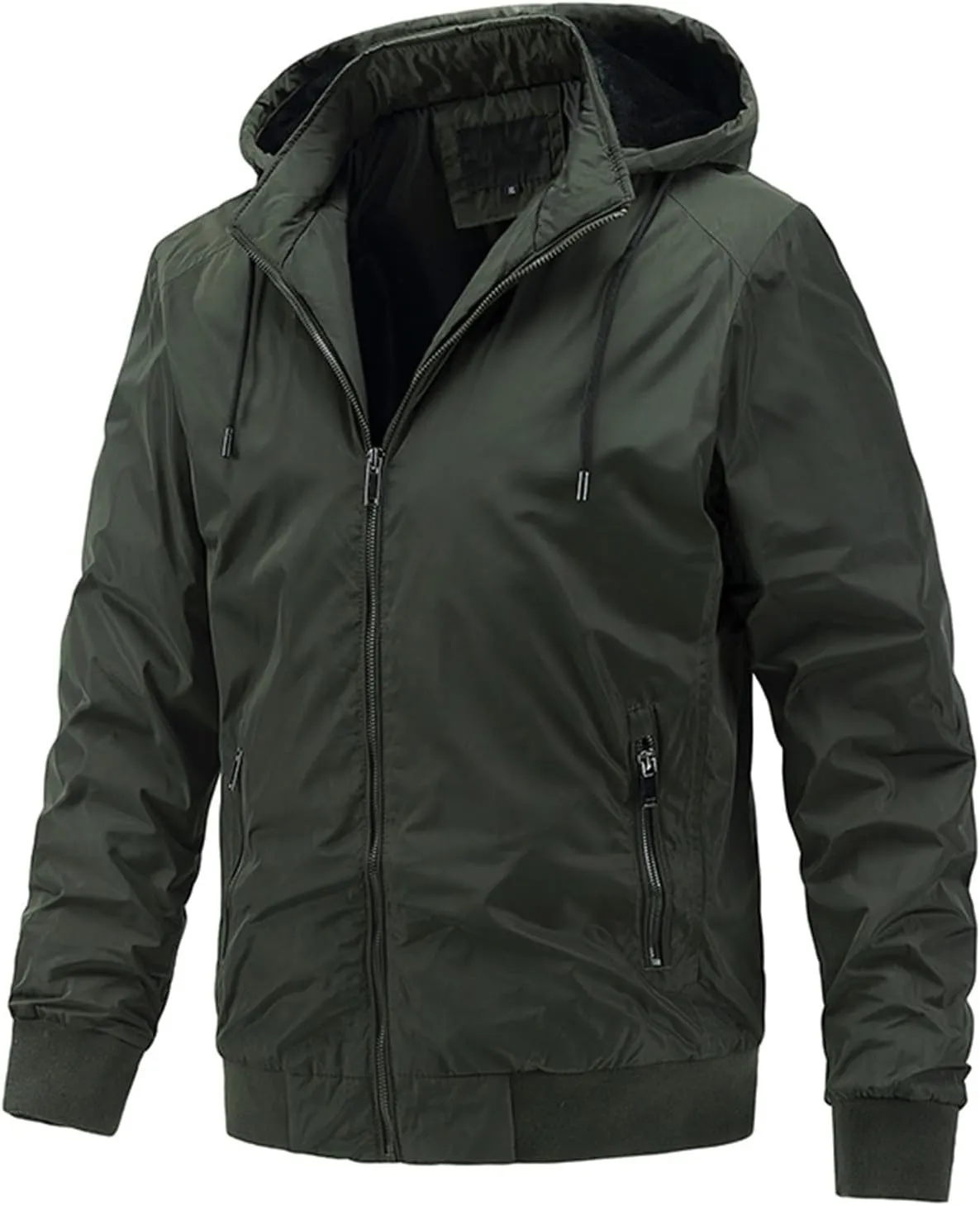 Mens Casual Removable Hooded Jackets Zip up Long Sleeves Bomber Windbreakers Thin Cotton Outwear Casual Tops