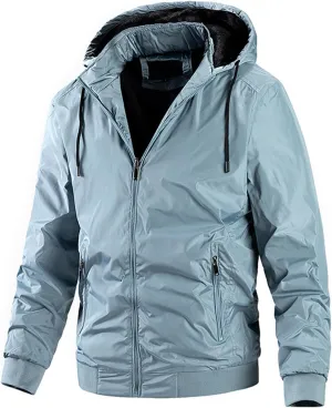 Mens Casual Removable Hooded Jackets Zip up Long Sleeves Bomber Windbreakers Thin Cotton Outwear Casual Tops