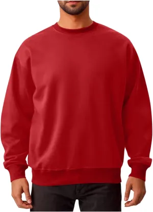 Men's Classic Basic Crewneck Sweatshirts No Hood Long Sleeve Pullover Tops Casual Loose Fit Shirts