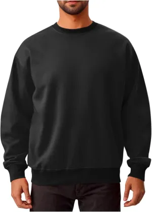 Men's Classic Basic Crewneck Sweatshirts No Hood Long Sleeve Pullover Tops Casual Loose Fit Shirts