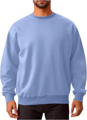 Men's Classic Basic Crewneck Sweatshirts No Hood Long Sleeve Pullover Tops Casual Loose Fit Shirts