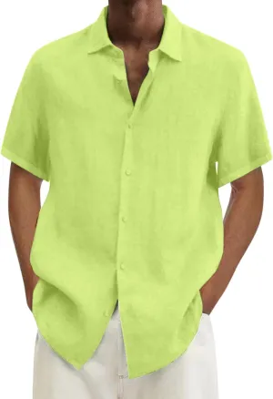 Men's Classic Fit Short Sleeve Button Down Shirts Summer Regular Fit Comfort Stretch Dress Shirt Casual Beach Work Tops
