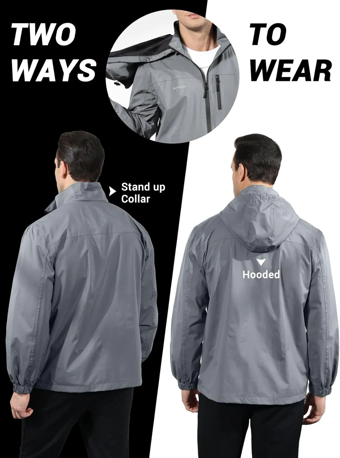 Men's Classic Windbreaker Jacket Lightweight All-Sport Waterproof Hiking Coat Detachable Hooded Windbreakers for Men