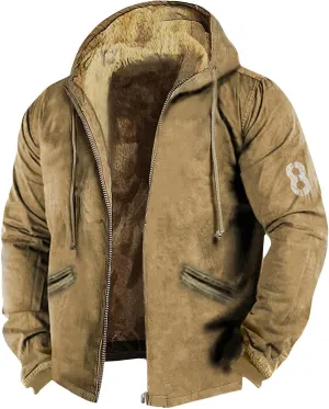 Mens Coats Winter Color Block Zipper Hooded Warm Windbreaker Jackets Oversized Heavy Hoodie