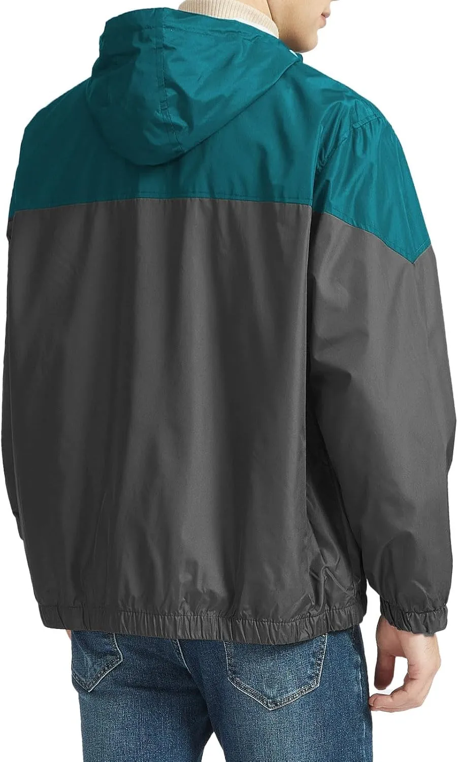 Men's Color Matching Thin Fall Outdoor Windbreaker Long Sleeved Hooded Jacket Coat Zipper Travel Windbreakers Jacket