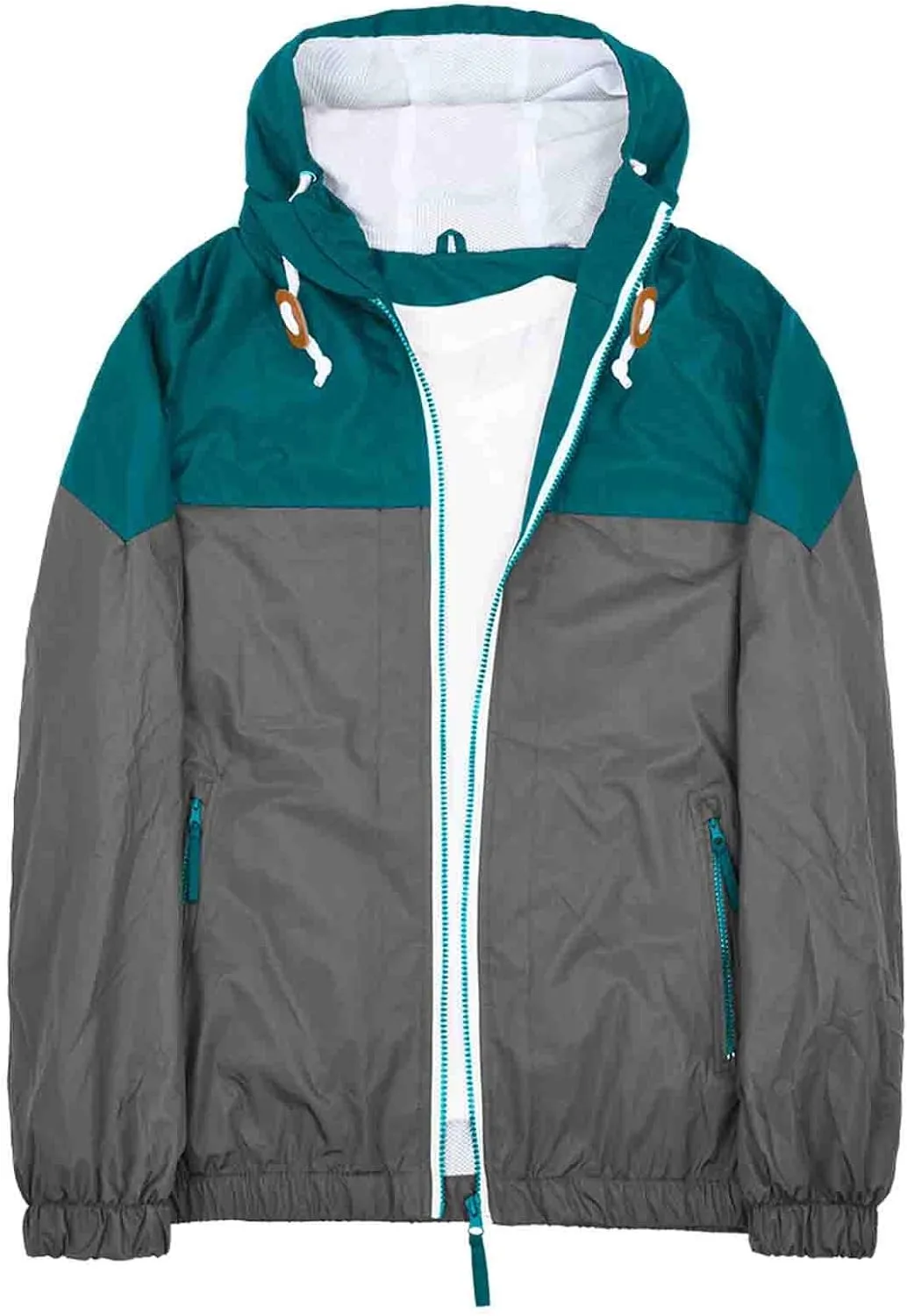 Men's Color Matching Thin Fall Outdoor Windbreaker Long Sleeved Hooded Jacket Coat Zipper Travel Windbreakers Jacket