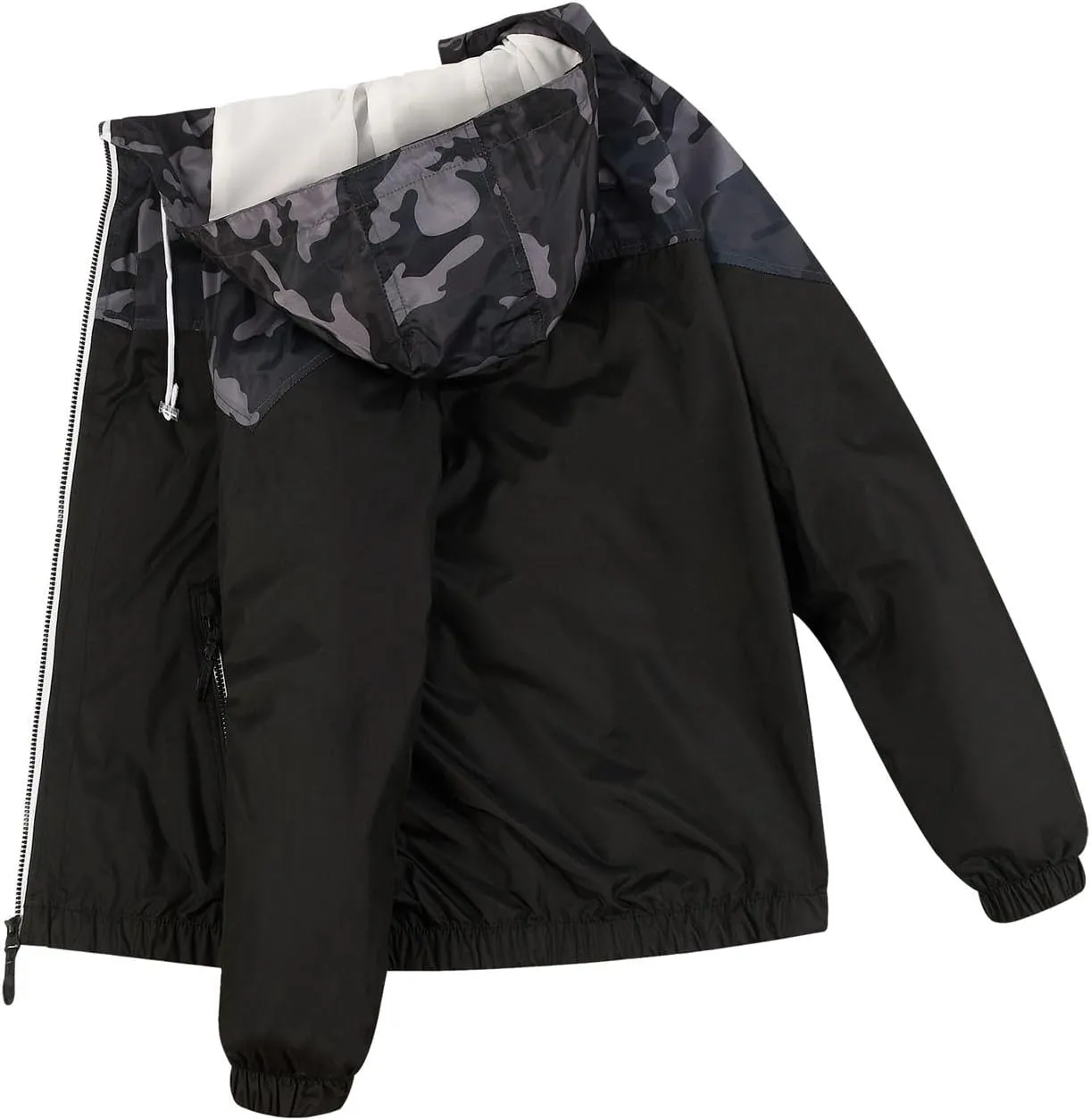 Men's Color Matching Thin Fall Outdoor Windbreaker Long Sleeved Hooded Jacket Coat Zipper Travel Windbreakers Jacket
