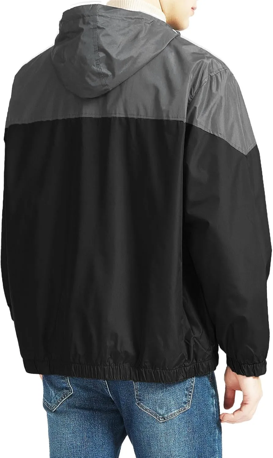 Men's Color Matching Thin Fall Outdoor Windbreaker Long Sleeved Hooded Jacket Coat Zipper Travel Windbreakers Jacket