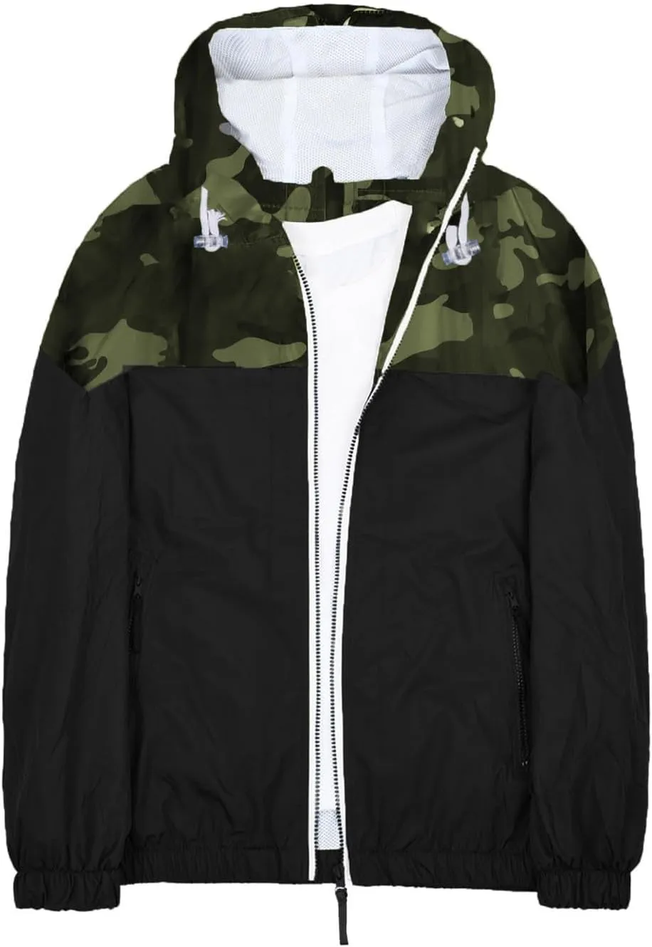 Men's Color Matching Thin Fall Outdoor Windbreaker Long Sleeved Hooded Jacket Coat Zipper Travel Windbreakers Jacket
