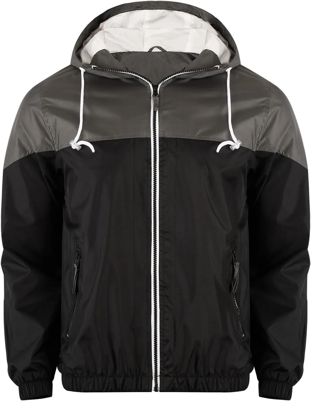 Men's Color Matching Thin Fall Outdoor Windbreaker Long Sleeved Hooded Jacket Coat Zipper Travel Windbreakers Jacket