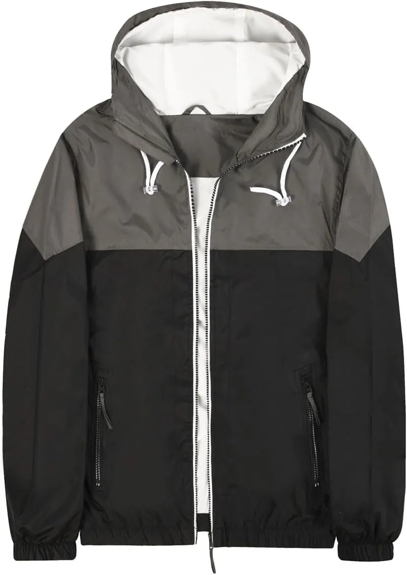 Men's Color Matching Thin Fall Outdoor Windbreaker Long Sleeved Hooded Jacket Coat Zipper Travel Windbreakers Jacket