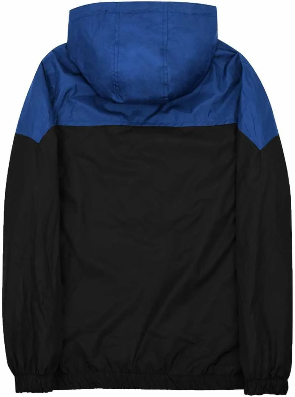 Men's Color Matching Thin Fall Outdoor Windbreaker Long Sleeved Hooded Jacket Coat Zipper Travel Windbreakers Jacket
