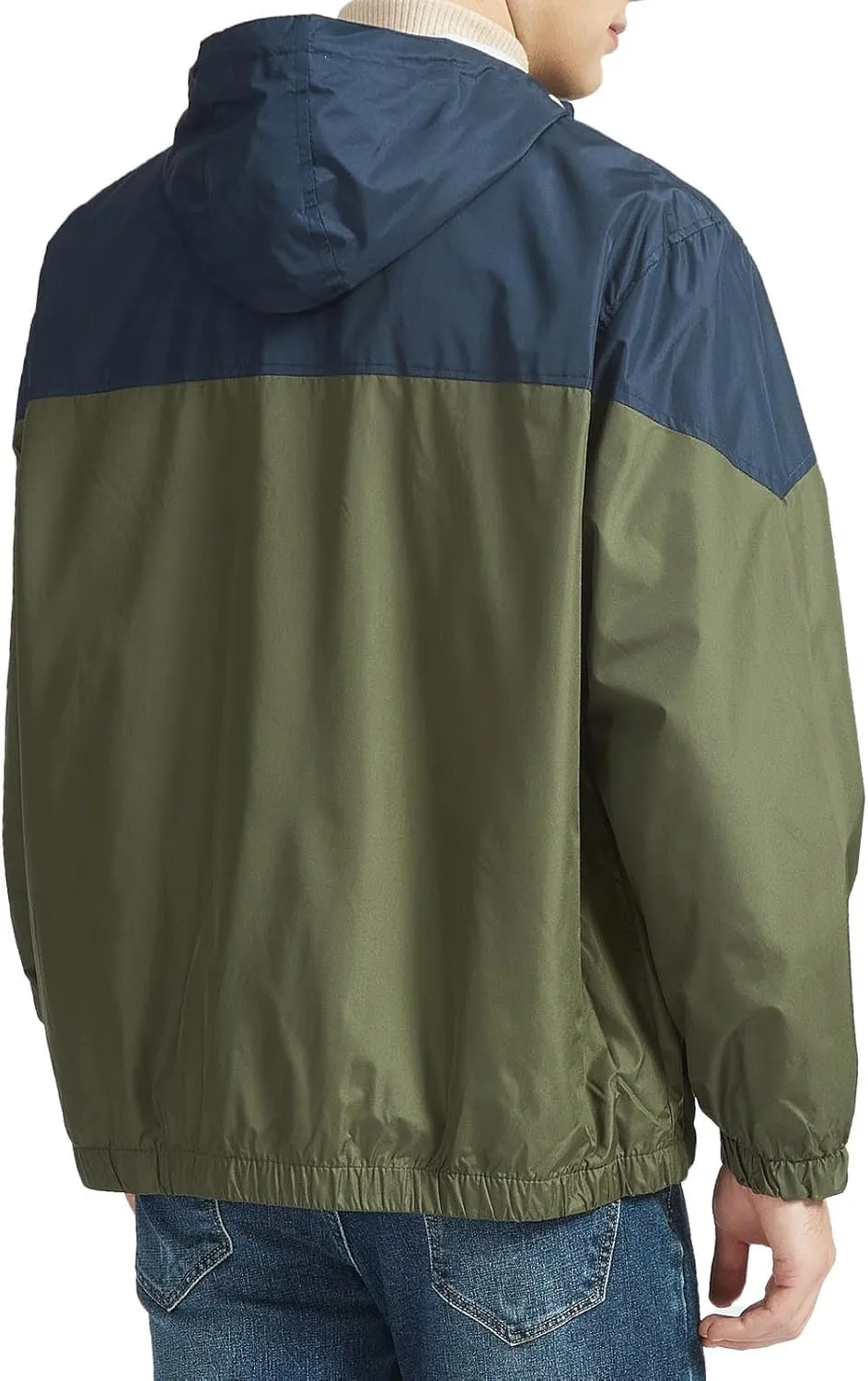 Men's Color Matching Thin Fall Outdoor Windbreaker Long Sleeved Hooded Jacket Coat Zipper Travel Windbreakers Jacket